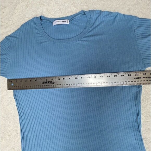 Sonnet James A Play Dress Long Sleeve Tunic Shirt Top Sz Large Ribbed Knit Blue - Picture 5 of 9